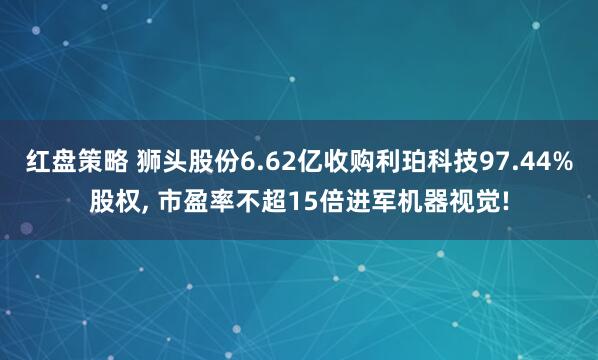 红盘策略 狮头股份6.62亿收购利珀科技97.44%股权, 市盈率不超15倍进军机器视觉!